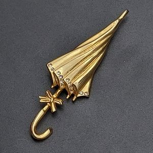 Umbrella Brooch Gold Tone Rhinestones Spring Theme Meteorologist Gift